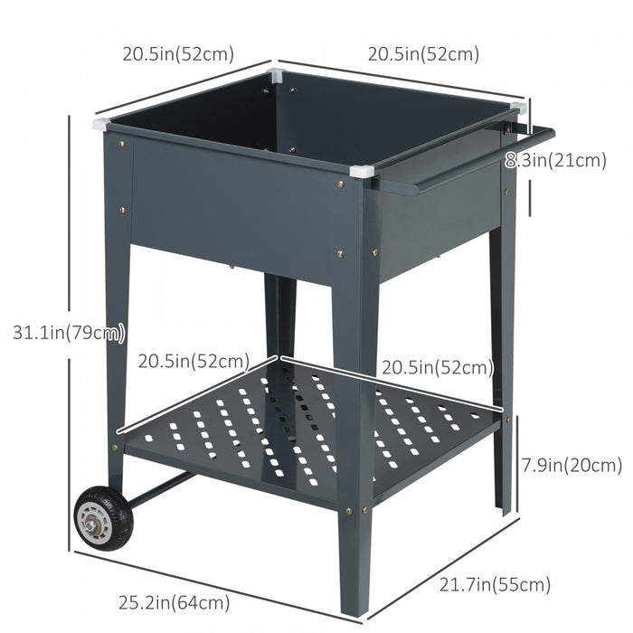 Outsunny Raised Garden Bed With Wheels, 25\"x 22\" X 31\" Galvanized Steel Elevated Planter Box With Legs, Storage Shelf For Outdoor Backyard, Patio To Grow Vegetables, Flowers, Gray