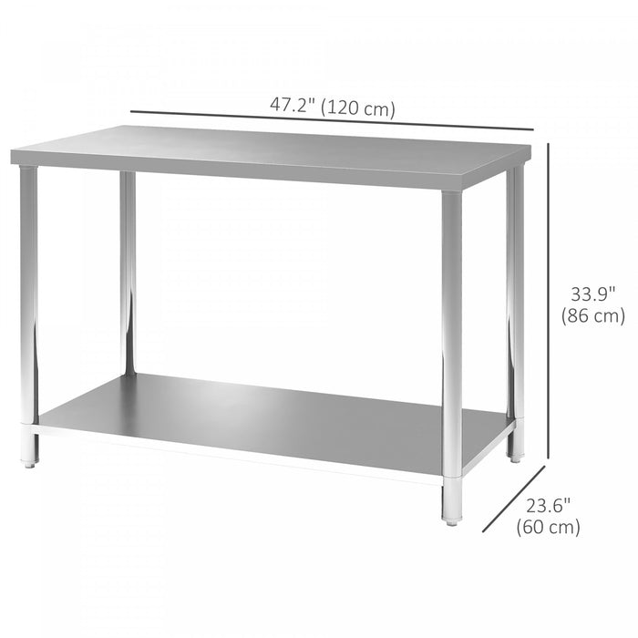 Homcom Stainless Steel Prep Table, Heavy Duty Workbench Table