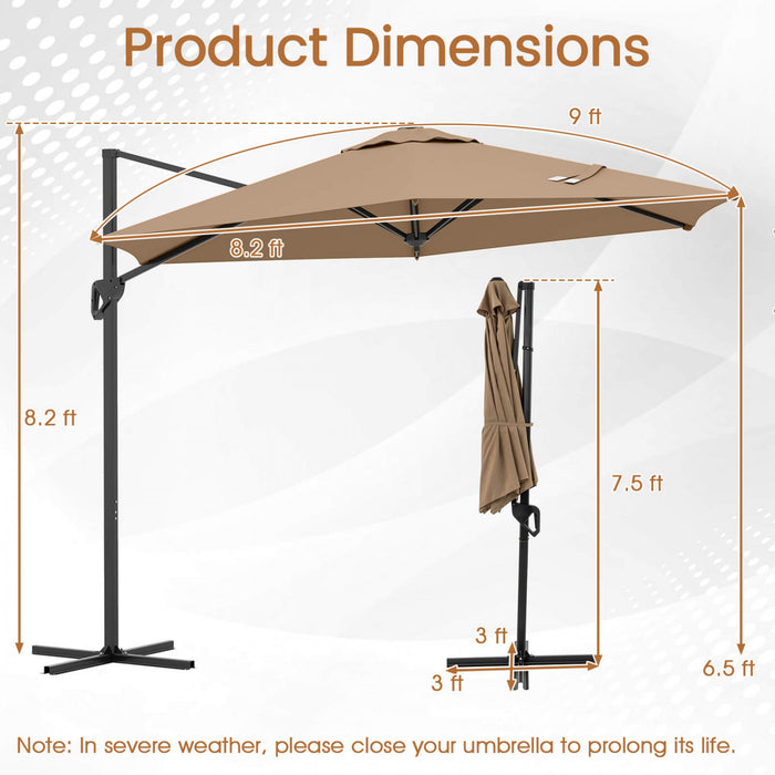 Costway 9 FT Cantilever Patio Umbrella Offset Hanging Umbrella with Vented Top for Poolside Brown