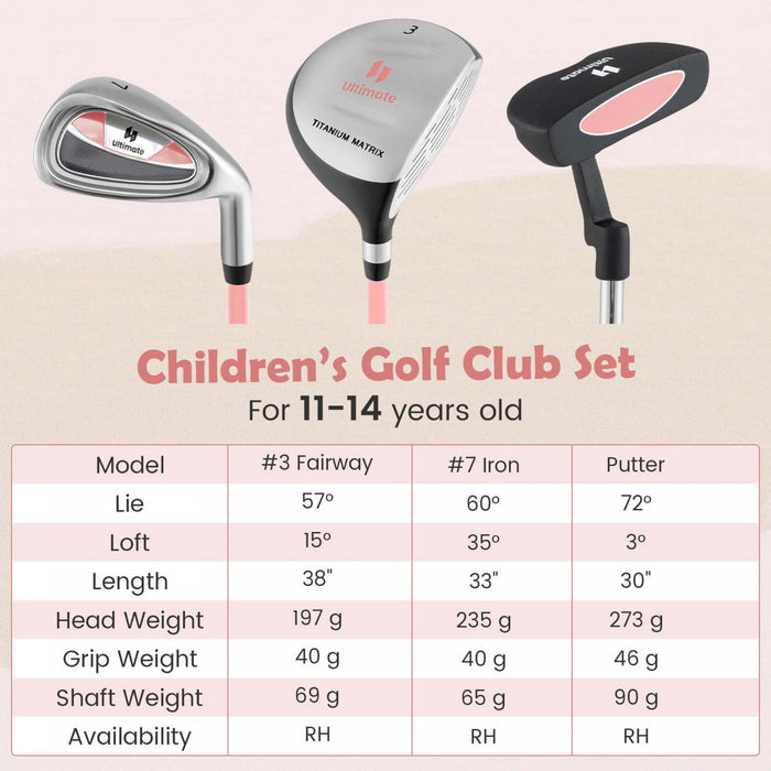 Ultimate Junior Golf Club Set For Children Includes 165cc #3 Fairway Wood & #7 Iron Pink