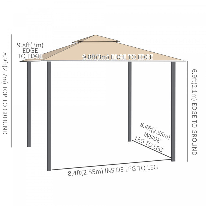 Outsunny 10' X 10' Patio Gazebo With Expandable Side Awnings, Outdoor Canopy Shelter With Double Vented Roof And Steel Frame, For Lawn, Backyard And Deck, Beige