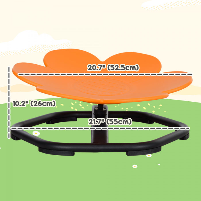 Qaba Kids Swivel Chair, Flower-Shaped Sensory Spinning Chair for Training Body Coordination, Non-Slip Sit and Spin Wobble Stool for Kids Aged 3-6, Orange