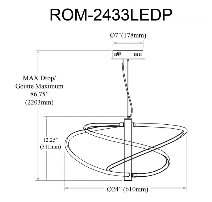 Dainolite Romy LED Pendant 36w Matte Black White Silicone Diffuser Lamp