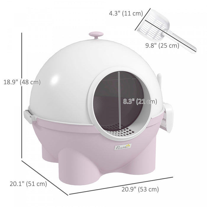 Pawhut Cat Litter Box With Lid, Enclosed Kitty Litter Box With Scoop, Leaking Sand Pedal, Top Handle, Pink