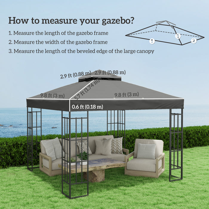 10' x 10' Double Tier Gazebo Replacement Canopy Cover, UPF30+, Dark Grey