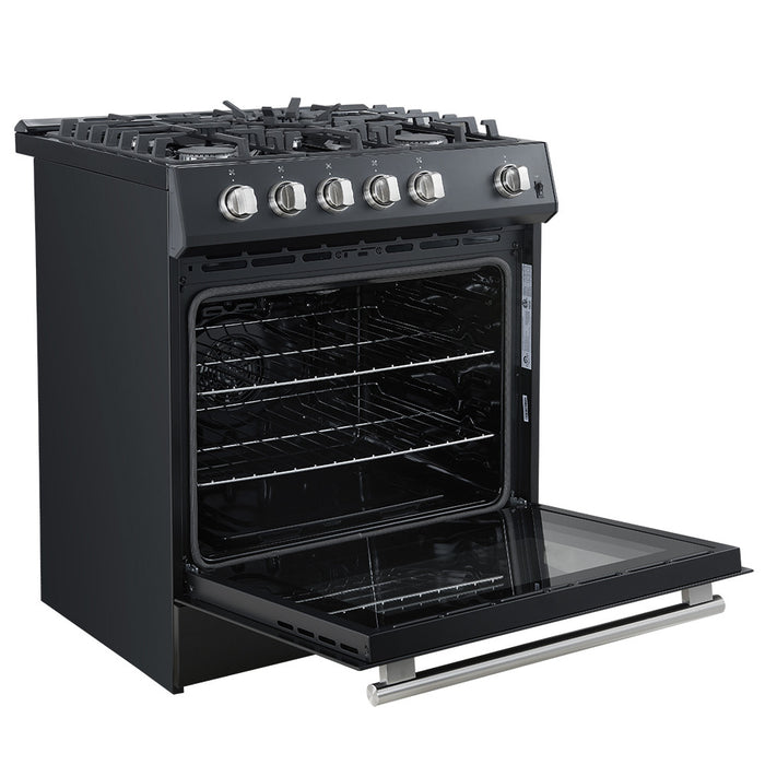 Forno Leonardo Espresso 30\" Black Gas Range, 5 cu.ft Convection Oven-FFSGS1116-30BLK