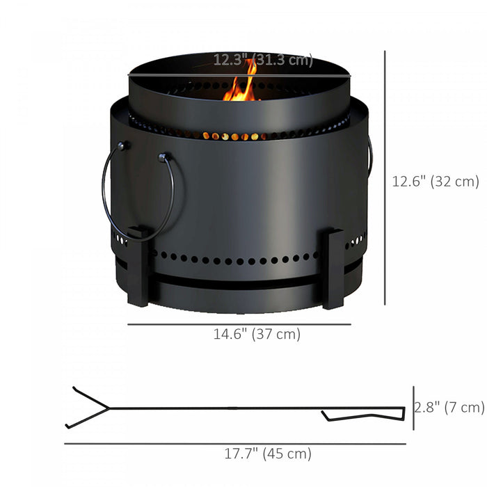 Outsunny Smokeless Fire Pit, Portable Firepit With Poker, Black