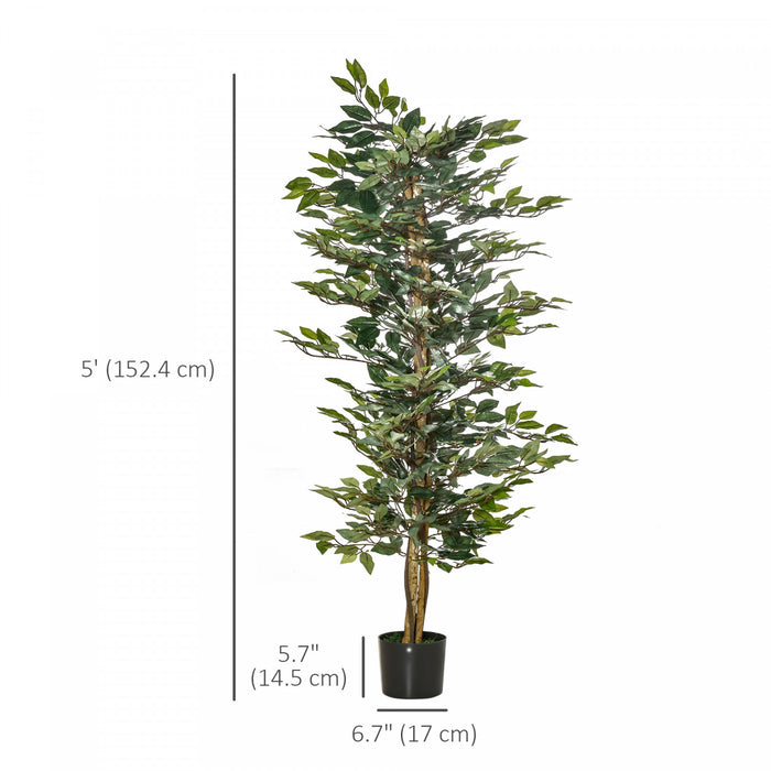 HOMCOM 5FT Artificial Ficus Tree for Indoor Decoration