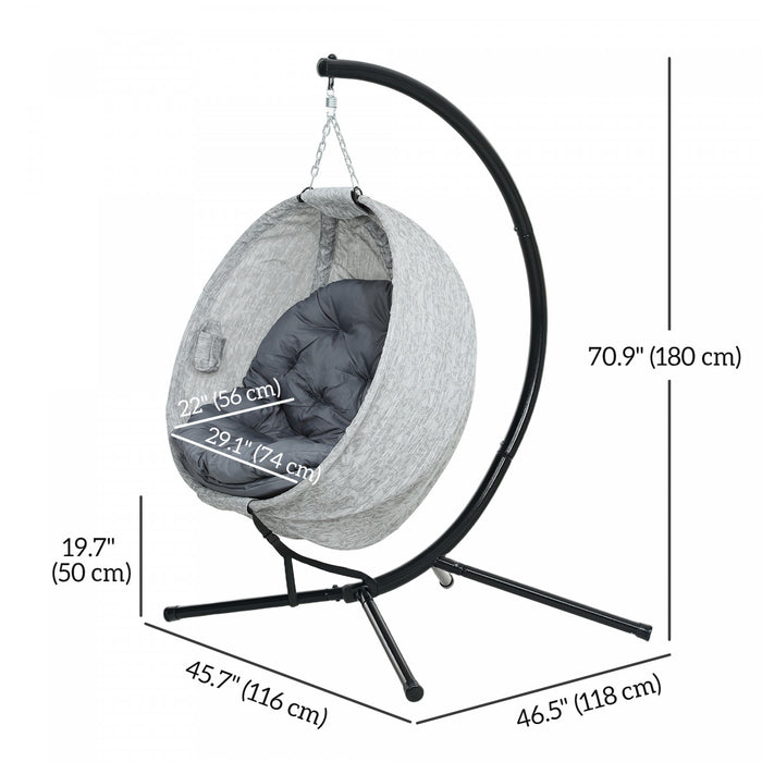 Outsunny Hanging Egg Chair With Folding Basket, Indoor Outdoor Swing Chair