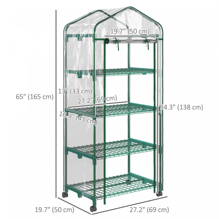 Outsunny Portable Greenhouse With 4 Tier Shelves, Plastic Cover, Clear