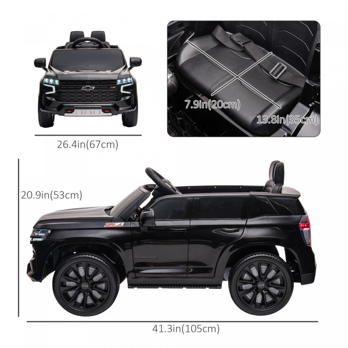 Aosom 12v Licensed Chevrolet Tahoe Ride On Car, Kids Powered Ride-On Car With Remote Control, 3 Speeds, Spring Suspension, Led Light, Horn, Music, Electric Kids Car For 3-6 Years Old, Black