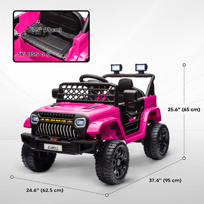 Qaba 12v Powered Ride-On Truck Car, Electric Car For Kids With Remote Control, Openable Doors, Spring Suspension, 3 Speeds, Usb Music Horn, Led Headlights, Pink