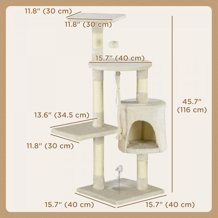 Pawhut 46inch Scratching Cat Tree, Multi Level Cat Tower For Large Cats Adult With Toys And Condo, Beige