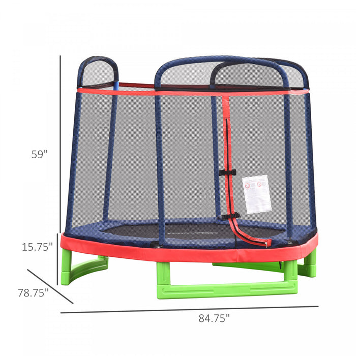 Outsunny 84.75\" Kids Trampoline 7 Ft Indoor Outdoor Trampolines With Safety Net Enclosure Built-in Zipper Padded Covering, For Boys And Girls, Red