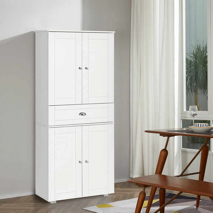 HOMCOM 72\" Kitchen Pantry with Drawer, 4 Doors and 3 Adjustable Shelves