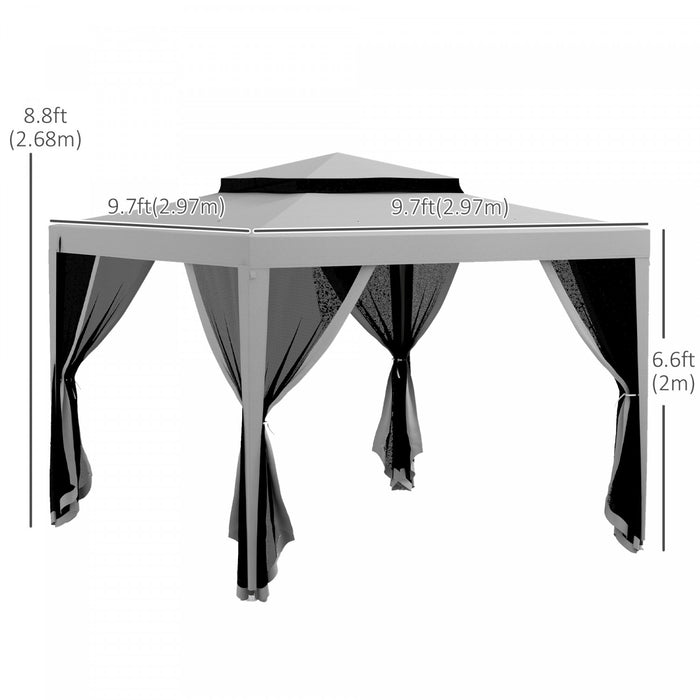 Outsunny 10' X 10' Canopy Tent, Party Tent With Mesh Netting And Double Tier Roof For Backyard, Garden, Patio, Outdoor, Light Grey