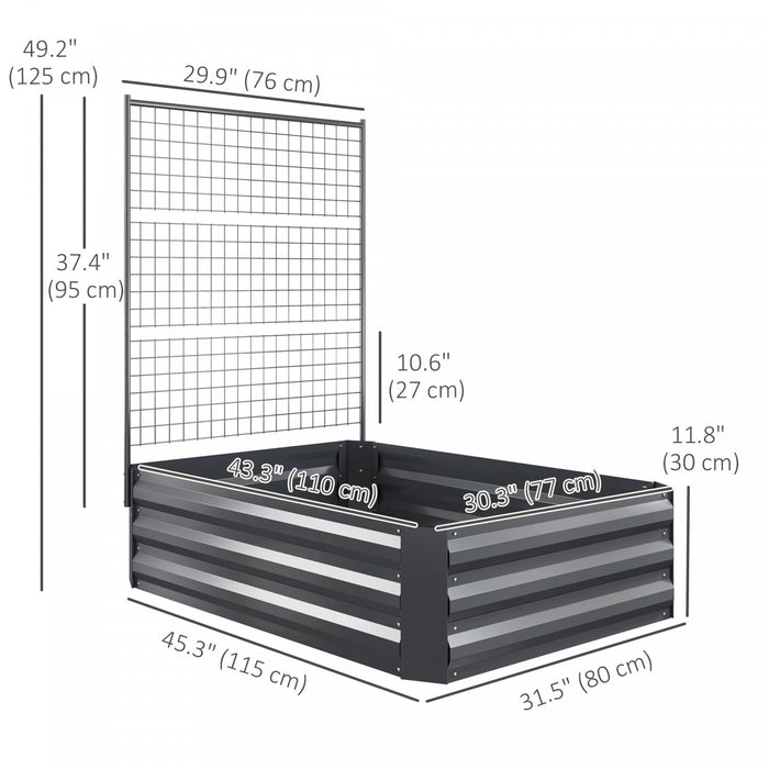 Outsunny Galvanized Raised Garden Bed with Trellis, Open Bottom, Dark Grey