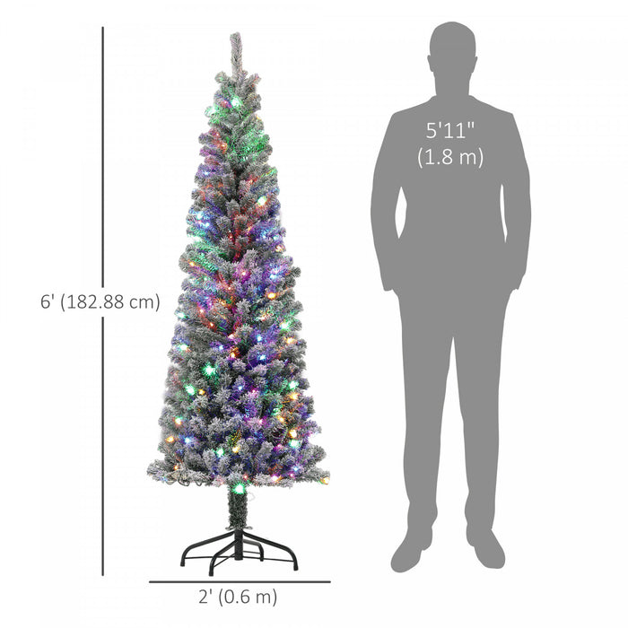HOMCOM 6ft Pencil Artificial Christmas Tree w/ Remote, Flocked Xmas Tree
