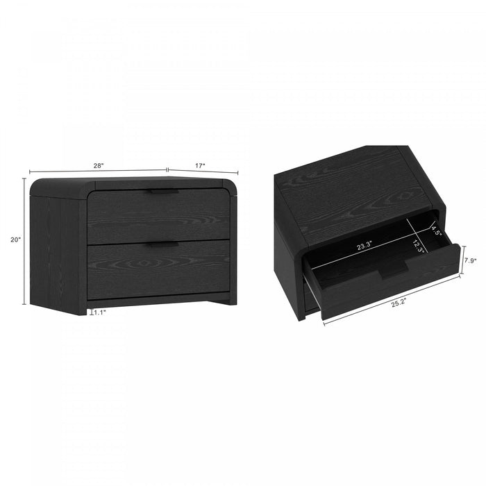 Grace Modern 28\" Nightstand in Black (2-Drawer) - Set of 2