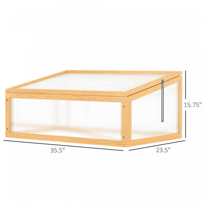 Outsunny Wooden Cold Frame Greenhouse Garden Portable Raised Planter With Openable Top For Indoor, Outdoor, Flowers, Vegetables, Plants, 35.5\"x23.5\"x15.75\", Light Brown