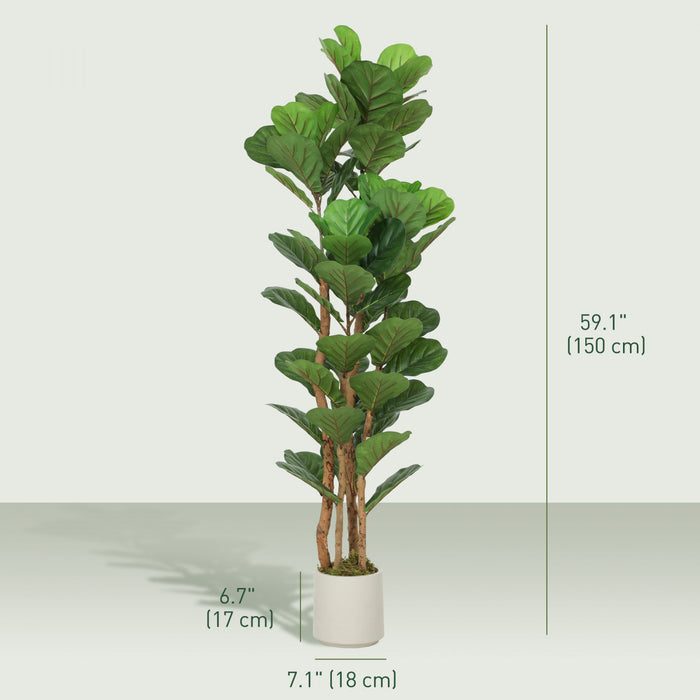 HOMCOM Faux Fiddle Leaf Fig Tree Set of 2, 5FT Fake Tree for Indoor Decor
