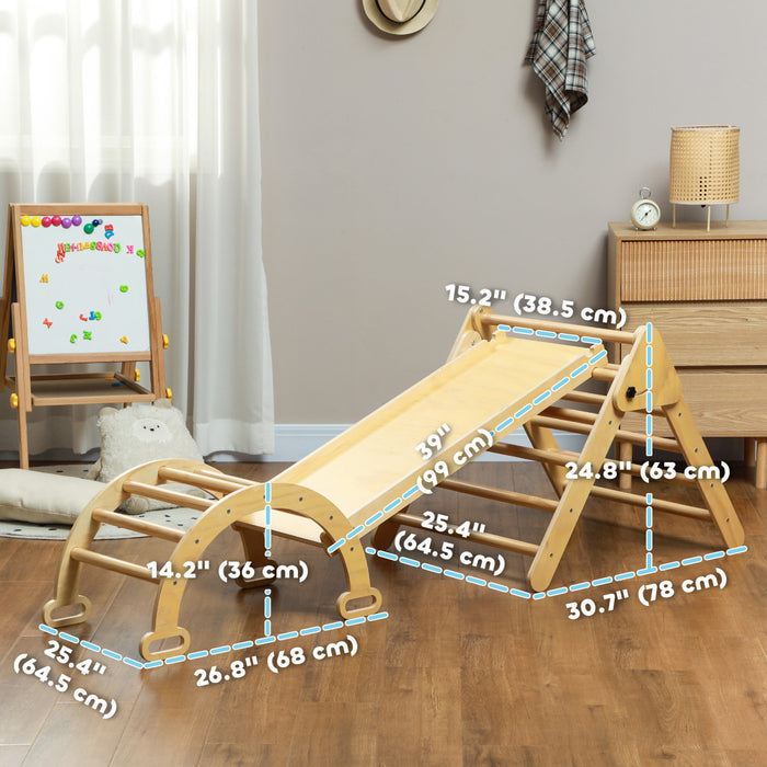 Qaba Pikler Triangle Set, 5 In 1 Climbing Toys For Toddlers, Indoor Baby Jungle Gym With Ladder, Ramp, Arch, For Climbing, Sliding, For 18-48 Months, Nature Wood