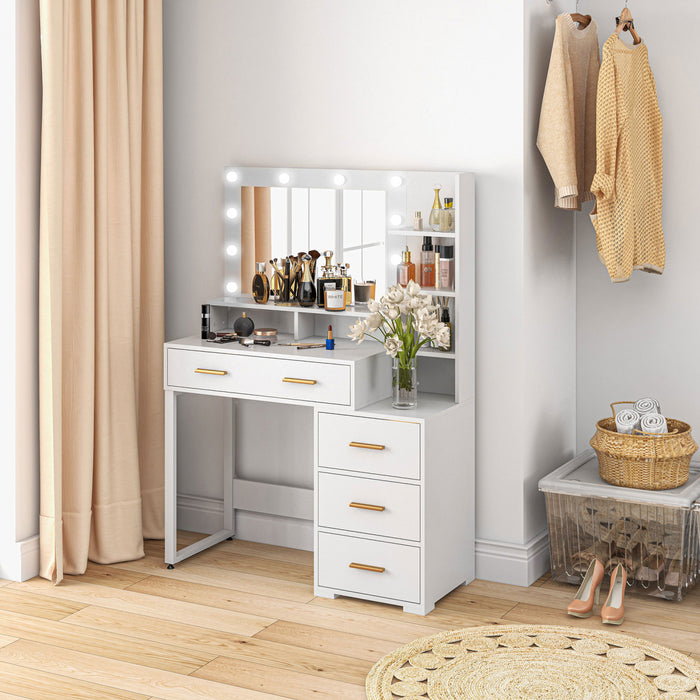 HOMCOM Vanity Table, Makeup Table with Mirror and Storage, White