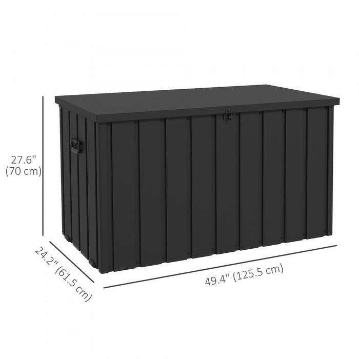 Outsunny 119 Gallon Deck Box, Outdoor Storage Box with Wheels, Dark Grey