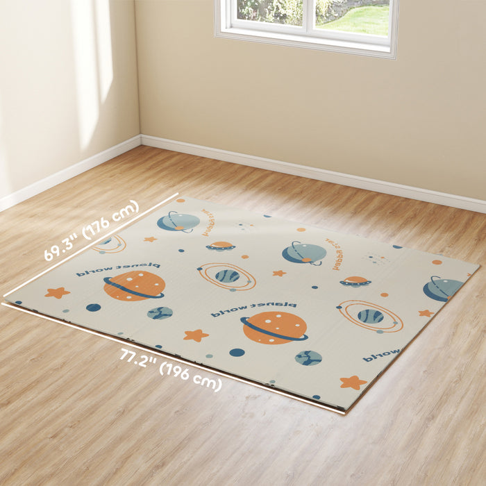 Qaba Baby Play Mat 77\" X 69\", Extra Large Double Sided Foldable Crawling Mat For Babies And Toddlers, Reversible & Waterproof Foam Floor Pad For Infants, Astronaut & Planet Theme