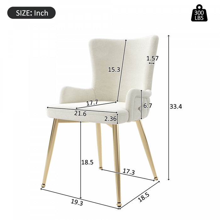 Luna Velvet Dining Chairs with Tufted Upholstered and Gold Metal Legs Set of 2, Beige