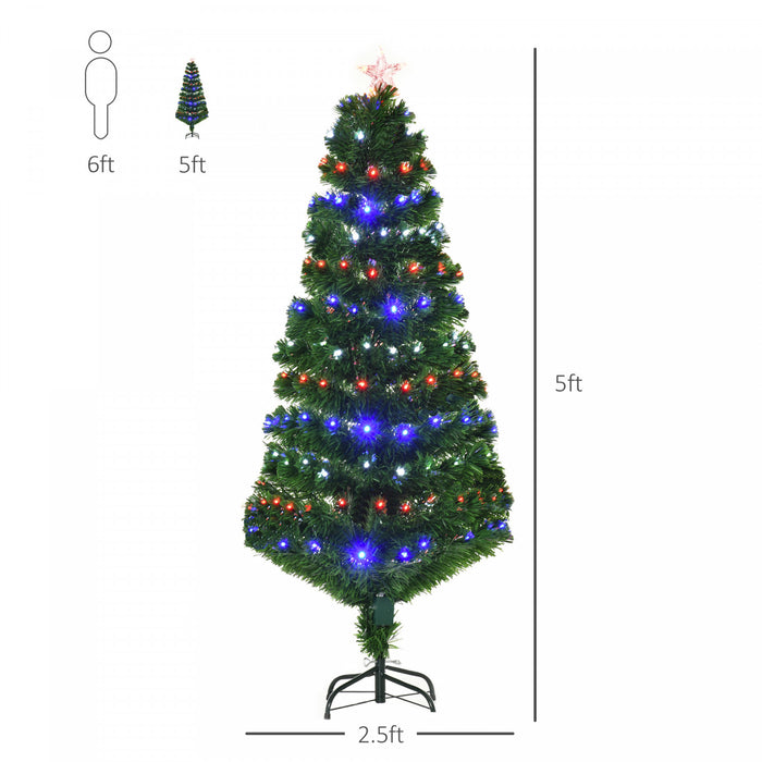 Homcom 5ft Pre-lit Fiber Optic Artificial Christmas Tree With 180 Led Lights And Branch Tips