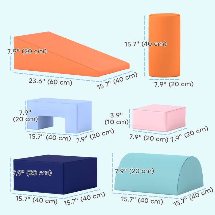 Qaba Baby Climbing Toys Indoor, 6-piece Foam Climbing Blocks For Toddlers, Soft Play Equipment For Kids, For Motor Skills, Colour Coordination, Diy Creative, Orange And Blue