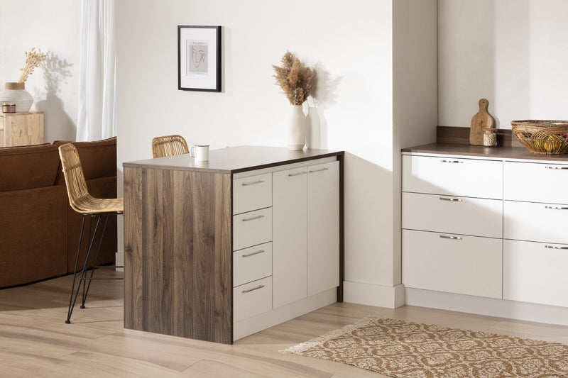 Myro Kitchen Island with Storage Natural Walnut and White - South Shore Kitchen Storage