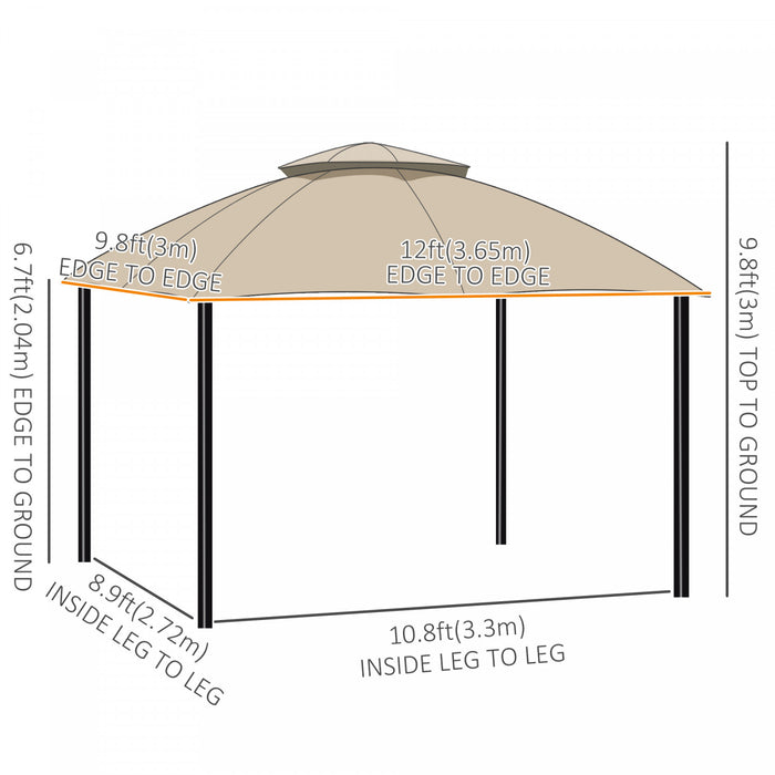 Outsunny 12' X 10' 2-tier Outdoor Gazebo Canopy Tent For Patio With Zippered Mesh Sidewalls, Solid Steel Frame, Arched Roof, Beige