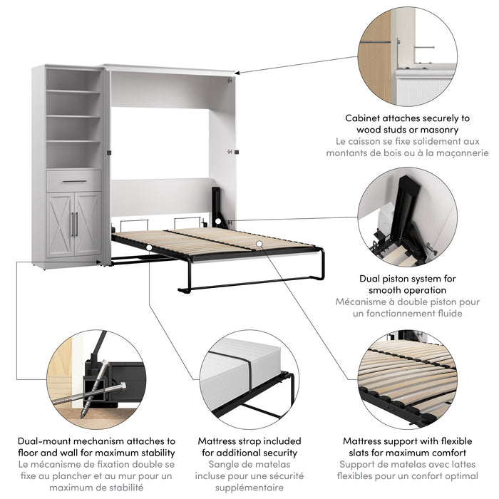 Bestar Key West Full Murphy Bed & Closet Organizer with Drawer & Doors (88 W) - Pure White Oak