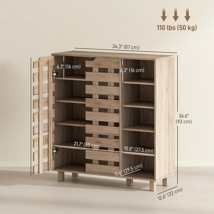 HOMCOM Shoe Storage Cabinet with 5-Tier Cupboard and 5 Open Shelves, Beige