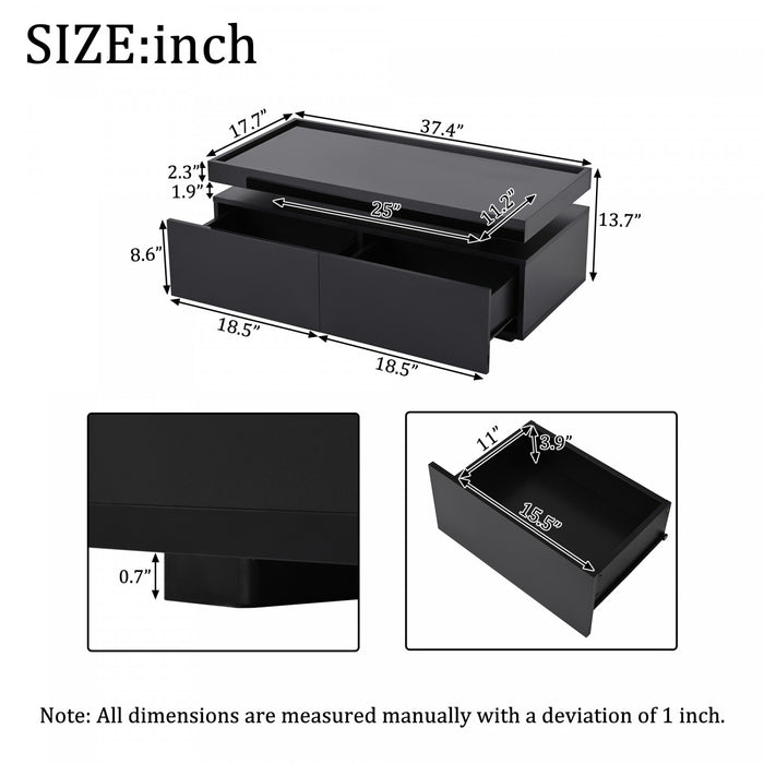 Aiden LED Coffee Table with Storage Drawers and App-Controlled Lighting,Black