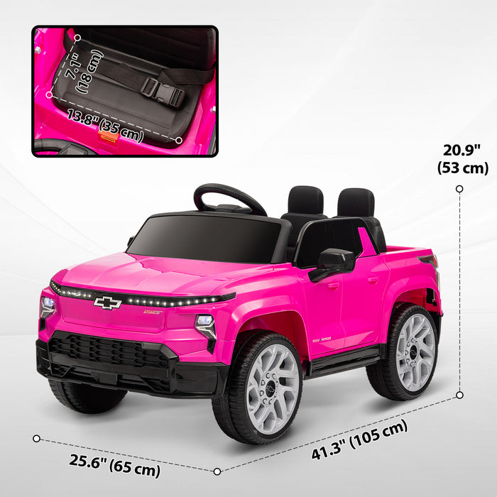 Qaba 12v Electric Car For Kids, Chevrolet Silverado Ev Rst Licensed Battery Powered Ride-On Kids Car With Parent Remote Control, Spring Suspension, Soft Start, Training Wheels, Pink