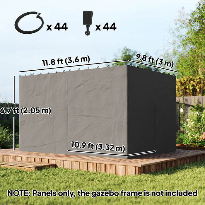Outsunny 10' x 12' Universal Gazebo Curtains, 4 Panels, Grey