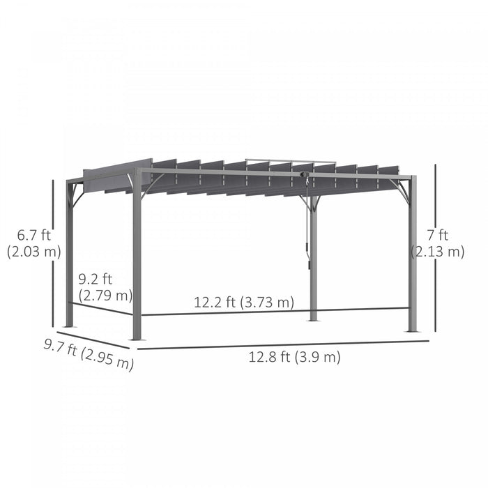 Outsunny 12.8' X 9.7' Outdoor Louvered Pergola With Retractable Roof, Grey