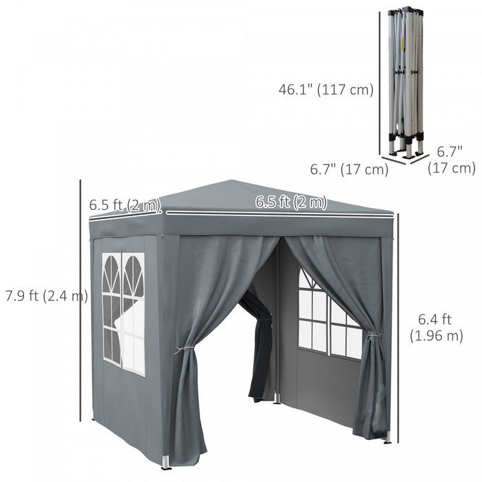 Outsunny 6.6'x6.6' Pop Up Canopy Tent For Outdoor, Garden, Patio, Grey