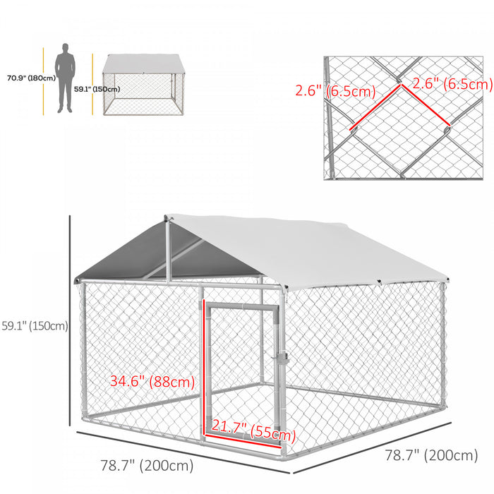 Pawhut Outdoor Dog Kennel Dog Run With Waterproof, Uv Resistant Cover For Small And Medium Sized Dogs, 6.6' X 6.6' X 4.9', Silver