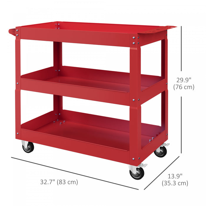 Durhand 3 Tier Rolling Tool Cart, 330 Lbs Capacity Utility Cart, Red