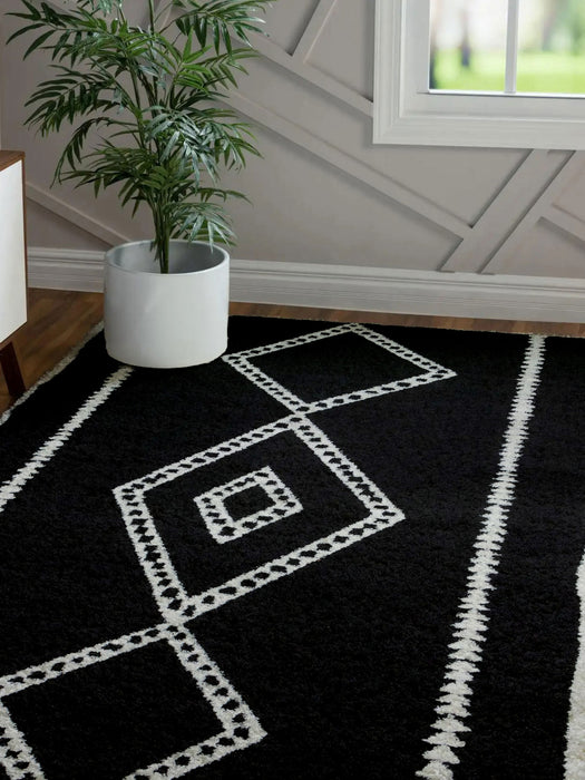 Zelda Contemporary 9'10\" x 12'10\" Area Rug in Black Indoor Area Rug