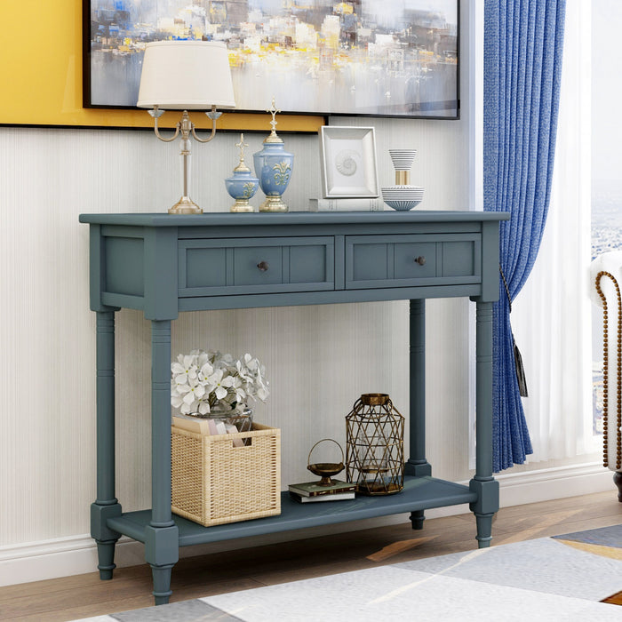 Jeremy Solid Wood Traditional Console Table With Drawers And Shelf - Navy