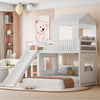 Marico Twin Over Solid Wood Full Bunk Bed With Slide, Playhouse Design - White | Lit Superpose Marico En Bois Massif, Taille Simple En Haut Et Double En Bas, Avec Toboggan, Design Maison De Jeu - Blanc