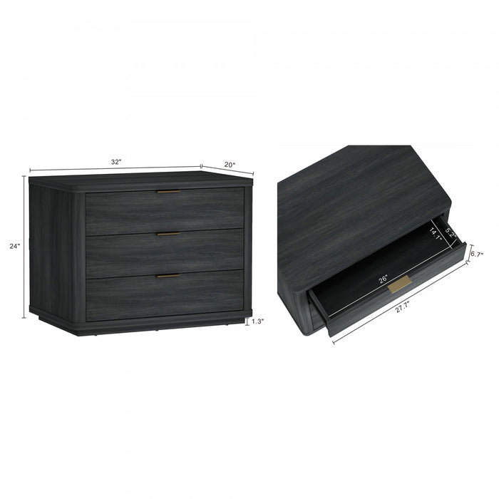 Evelyn Modern 32\" Nightstand in Charcoal Gray (3-Drawer) - Set of 2