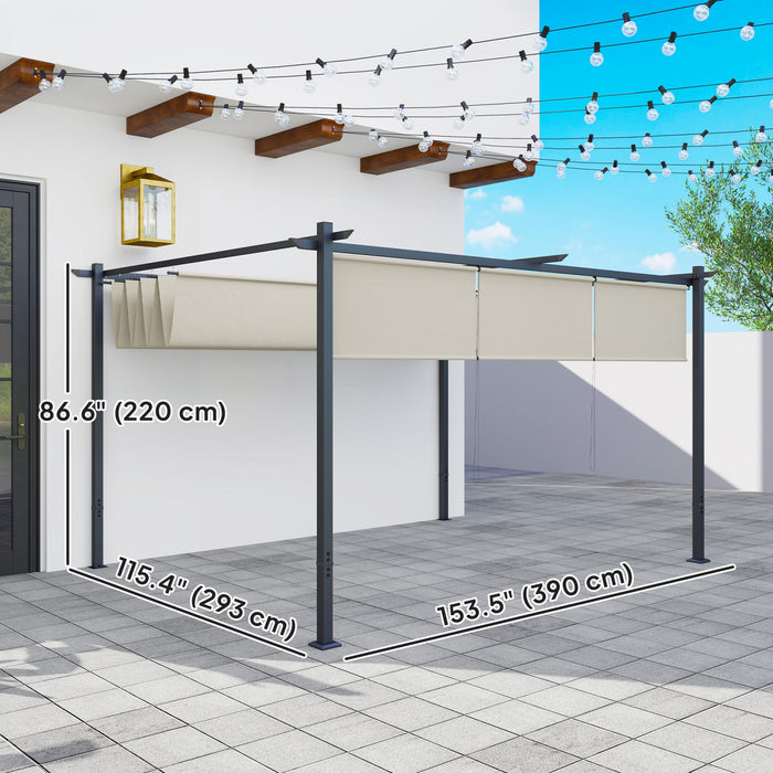 Outsunny 10' X 12' Retractable Pergola Canopy With Roller Shade, Beige