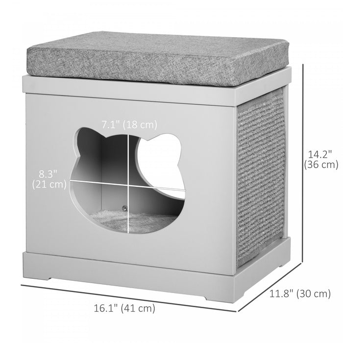 Pawhut Indoor Cat Bed With Soft Padded Cushions, Cute Coverd Cat Cube House With 2 Exterior Scratching Boards, Cat Cave For Kittens Small Cats, Grey