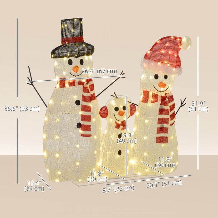 Outsunny Light Up Christmas Snowman Family Set of 3 with LED Lights White